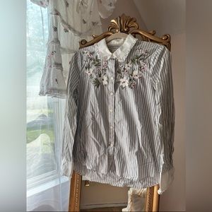 Ted Baker Stripped Embroidered Blouse M